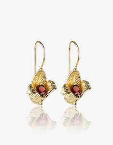 Garnet Bud Gold Earrings