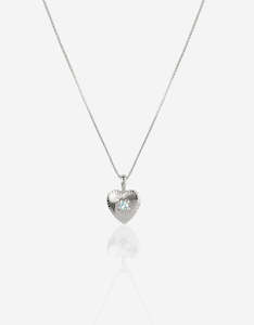 Aquamarine Silver Heart Necklace