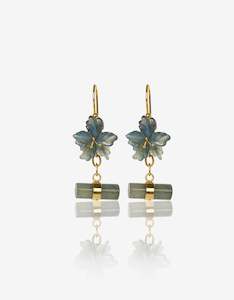 Labradorite Flower Cufflink Gold Earrings