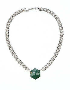 Cathy Pope X Mountain Jade: Green Jade Silver Hexagon Necklace
