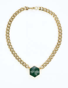 Green Jade Gold Hexagon Necklace