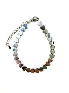 Giifts Under 100: Eternal Grace - Hematite Silver Bracelet (large hearts)