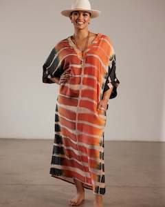 Gifts Under 400: Silk Kaftan - Tangerine and Pewter
