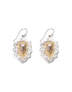 Onyx: Smokey Quartz Crest Silver & Gold Earrings
