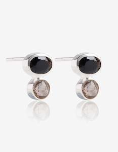 Onyx: Onyx & Smokey Quartz Silver Studs