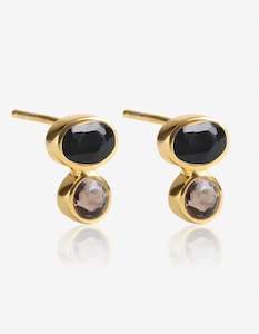 Onyx & Smokey Quartz Gold Studs