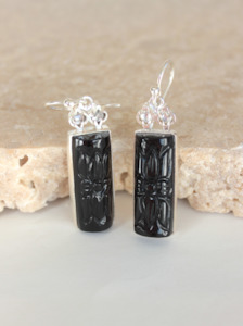 Onyx Talisman Silver Earrings