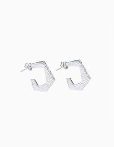 Engraved Silver Angle Hoops