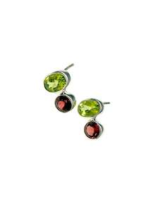 August Peridot: Peridot & Garnet Silver Studs - SAMPLE