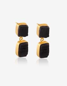 Black Tourmaline Rough Stone Earrings - double