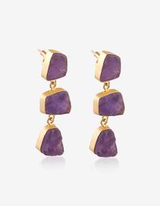 Amethyst Rough Stone Earrings - triple