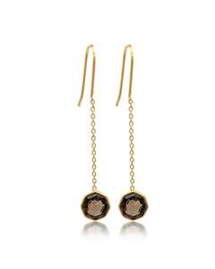 Smokey Quartz: Smokey Quartz Pendulum Gold Earrings