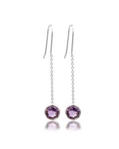 February: Amethyst Pendulum Silver Earrings