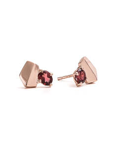 Garnet Rose Gold Studs