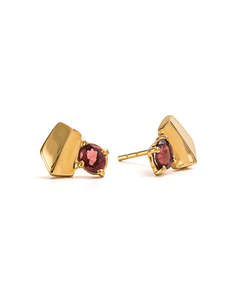 Garnet Yellow Gold Studs