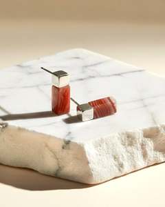 Carnelian Block Silver Earrings - sample