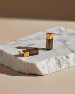 Smokey Quartz Block Gold Earrings - sample