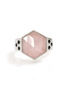 21: Rose Quartz & Spinel Silver Ring