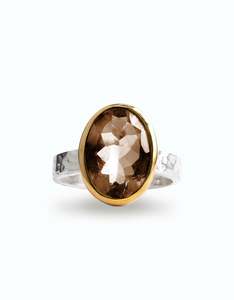 Smokey Quartz Oracle Gold & Silver Ring