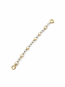 White Pearl & Black Silk Knotted Extender 14cm