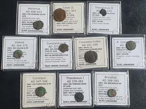 Bulk Uncleaned Discount Items: #Lot37A# Ex-dealers lot of 10 Ancient bronze Roman coins from 337-435 AD