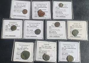 Bulk Uncleaned Discount Items: #Lot36A# Ex-dealers lot of 10 Ancient bronze Roman coins from 314-395 AD
