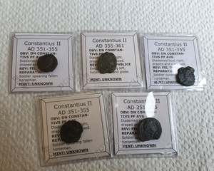 Bulk Uncleaned Discount Items: #Lot13A# Ex-dealers lot of 5 Ancient bronze Roman coins of Constantius II from 351-361 AD