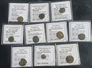 #Lot8A# Ex-dealers lot of 10 Ancient bronze Roman coins from 336-435 AD