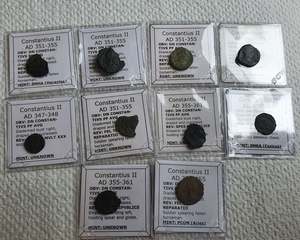 Bulk Uncleaned Discount Items: #Lot6A# Ex-dealers lot of 10 Ancient bronze Roman coins of Constantius II from 337-361 AD