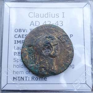Famous Coins Throughout History: #p105# Rare Roman Ae As coin of Claudius I from 42-43 AD (Countermark)