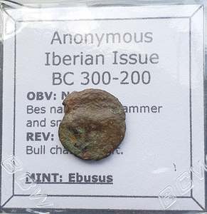 #Q480# Anonymous Iberian Greek City Issue Bronze Coin of Ebusus (Ibiza) from 300-200 BC