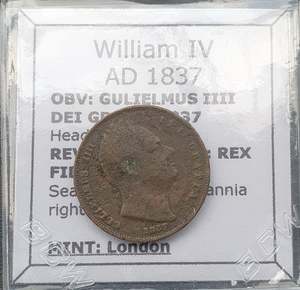 #q452# British 1 Farthing coin of William IV from 1837 AD