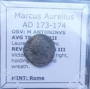 All: #M981# Roman limes denarius coin of Marcus Aurelius from 173-174 AD