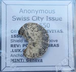 All: #q401# Swiss Anonymous silver coin issued in Geneva in 1550 AD