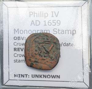 All: #q364# Spanish Countermarked 4 maravedis coin of Philip IV, 1659 AD