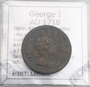 #q405# British ½ Penny coin of George II from 1718 AD