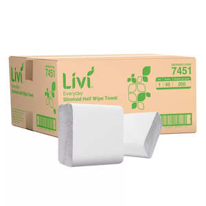 Hand Towel Paper: LIVI EVERYDAY SLIMFOLD HALF WIPE TOWEL | 1PLY 200SHEET X 40 CARTON