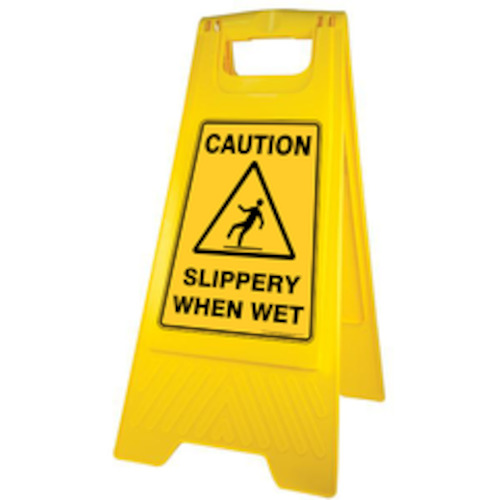 Signage: GALA A-FRAME SAFETY SIGN - "SLIPPERY WHEN WET" YELLOW