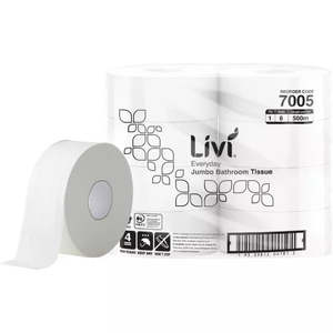 Toilet Paper Paper: LIVI BASICS JUMBO TOILET TISSUE | 1PLY 500M x 8 CARTON
