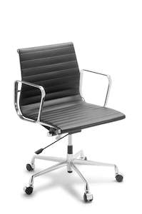Orderlyemails Recommended: Eames Replica Classic Mid Back Chair - Black PU - Chrome