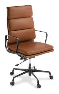 Chairs: Eames Replica Soft Pad High Back Leather Chair - Black Frame