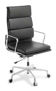 Eames Replica Chairs: Eames Replica Soft Pad High Back Leather Chair - Chrome Frame