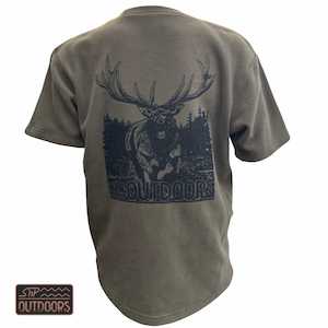 SnP Outdoors Hunting Fleece Tee - Khaki with Black Stag
