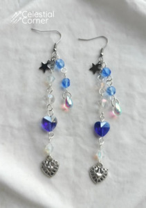 Blue Iridescent Heart Earrings