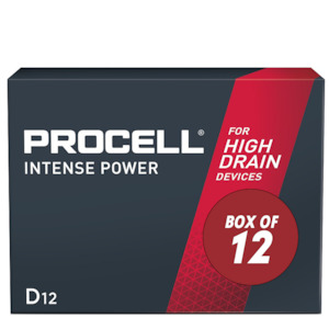 Batteries: PROCELL 1.5V PX-1300 INTENSE POWER D ALKALINE BATTERY BOX OF 12
