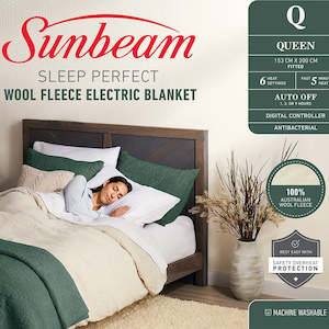 Electric Blankets: Sunbeam Sleep Perfect Wool Fleece Electric Blanket Queen