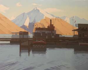John Gillies: John Gillies-Last light. TSS Earnslaw at the Earnslaw Wharf with Walter Peak