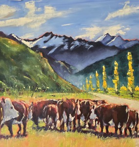 Jane Mcintosh: Jane McIntosh-Hereford Cattle on the Move. Mt Aspiring