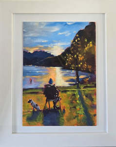 Jane Mcintosh: Jane McIntosh- Early Morning Coffee.. Glendu Bay ,Wanaka.