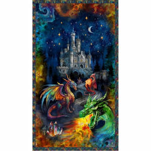 Quilting: Dragon Kingdom | A Dragon's Castle 60cm Panel | Midnight 54805DP-1